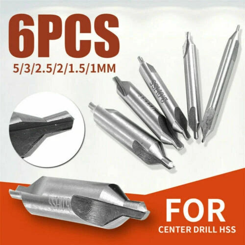 6PCS Center Drill Countersink Bit Set for Lathe Mill (High Speed)