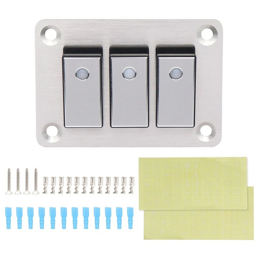 Brushed Aluminum Multiroad Switch Panel with Blue Light for Boats