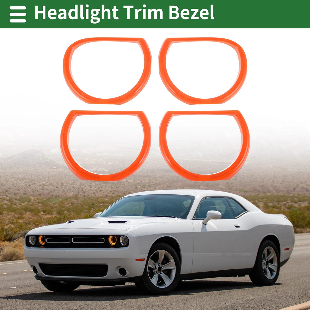 4 Pcs Headlight Trim Bezel Replacement for Dodge Challenger (2015–2024) Orange