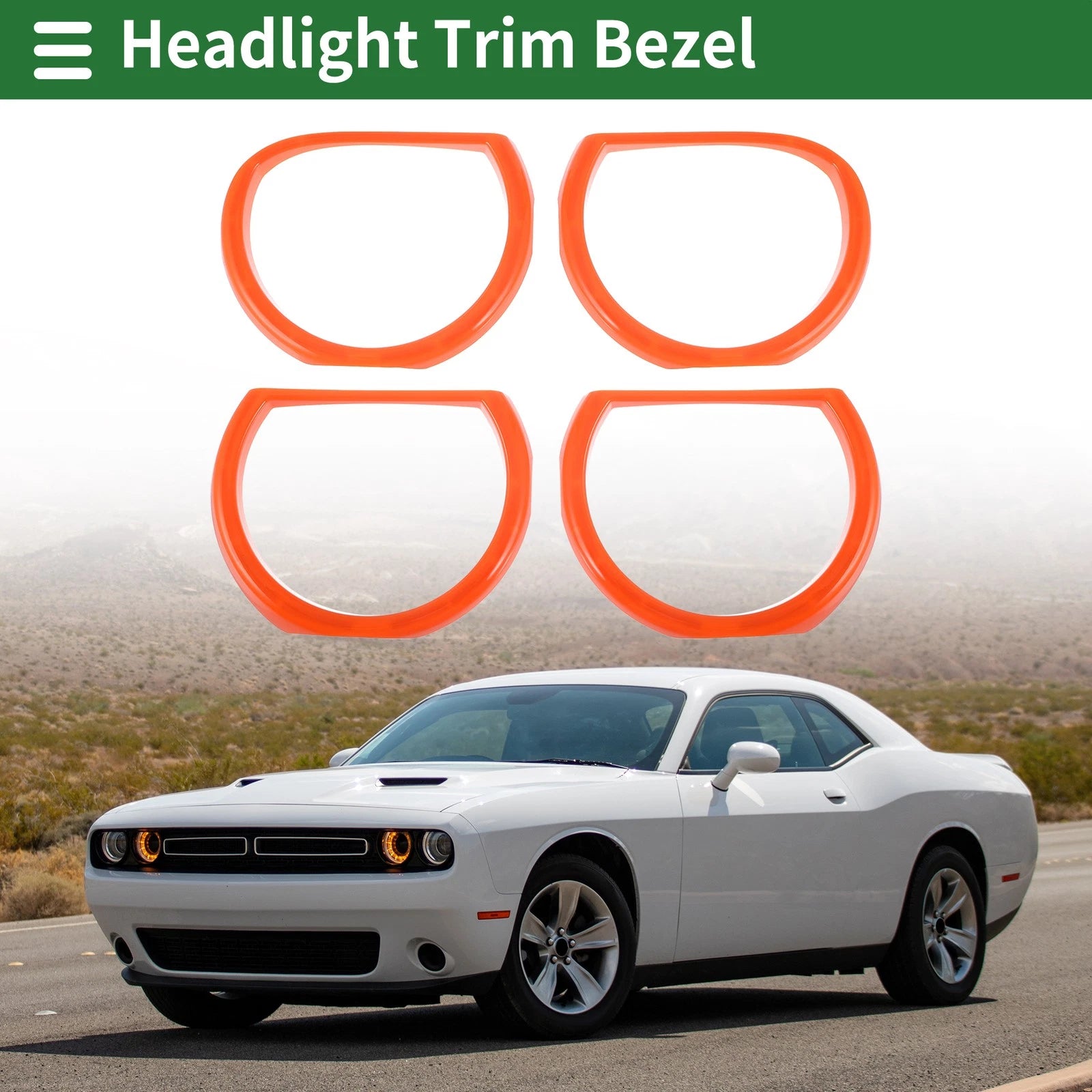 4 Pcs Headlight Trim Bezel Replacement for Dodge Challenger (2015–2024) Orange