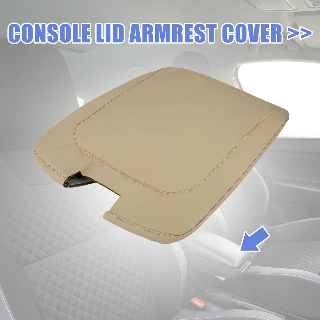 Car Console Lid Armrest Cover Microfiber Leather Beige for Dodge Ram (2013–2018)