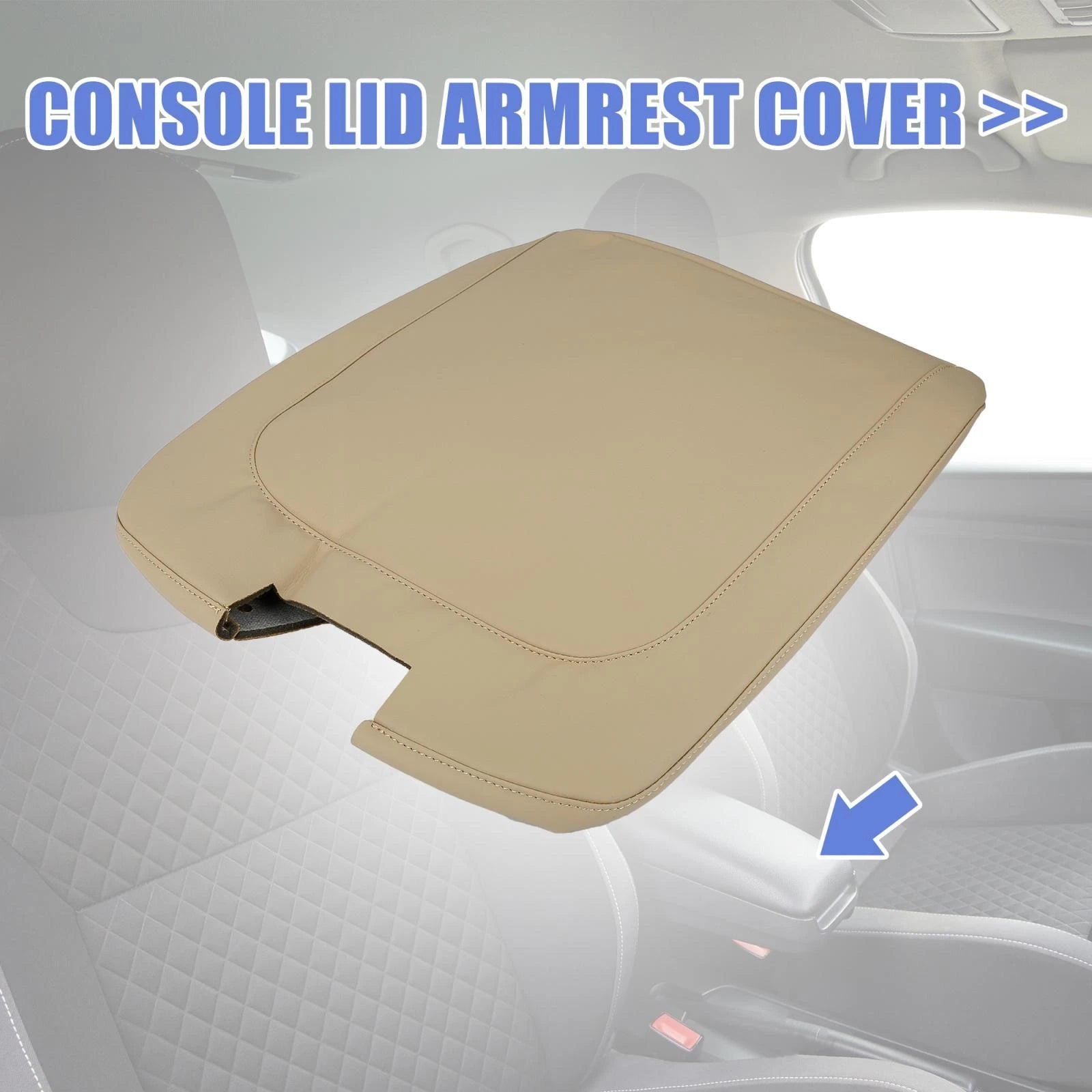 Car Console Lid Armrest Cover Microfiber Leather Beige for Dodge Ram (2013–2018)