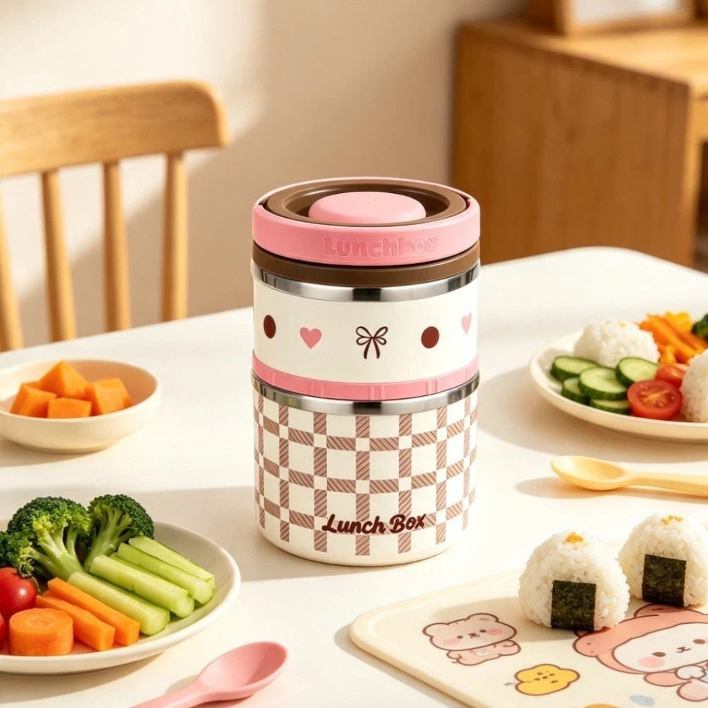 Two Layer Lunch Box 590ml + 360ml + 50ml, 304 SS Material