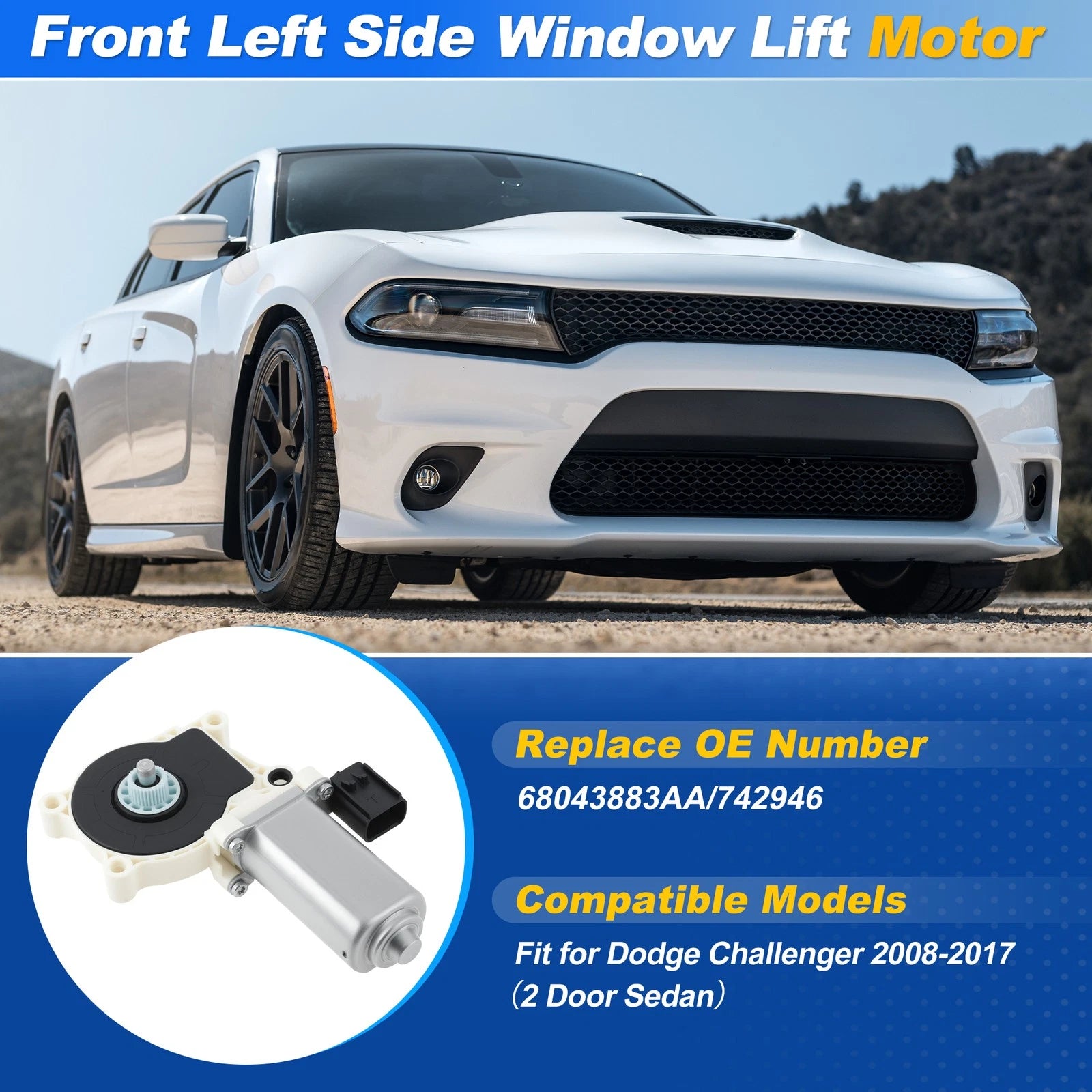 Power Window Motor Front Left Replacement for Dodge Challenger 2 Door (2008–2017)