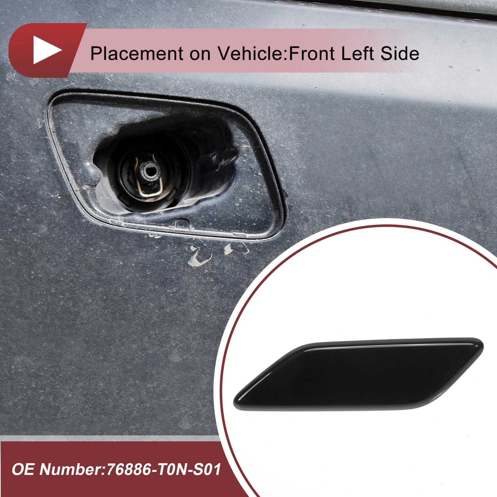 Front Left Washer Nozzle Cover Cap for Honda CR-V (2015–2017) 1 Pcs Black