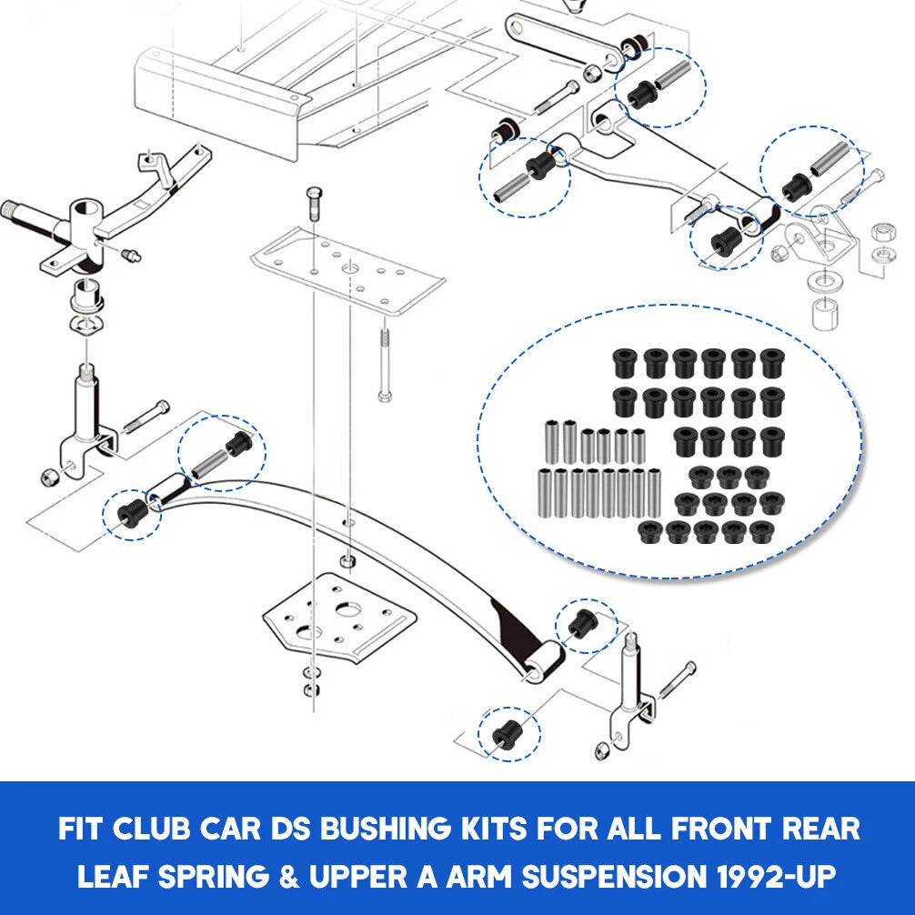 Club Car DS Bushings Kit for Front Rear Leaf Spring & Upper A Arm (All Years)