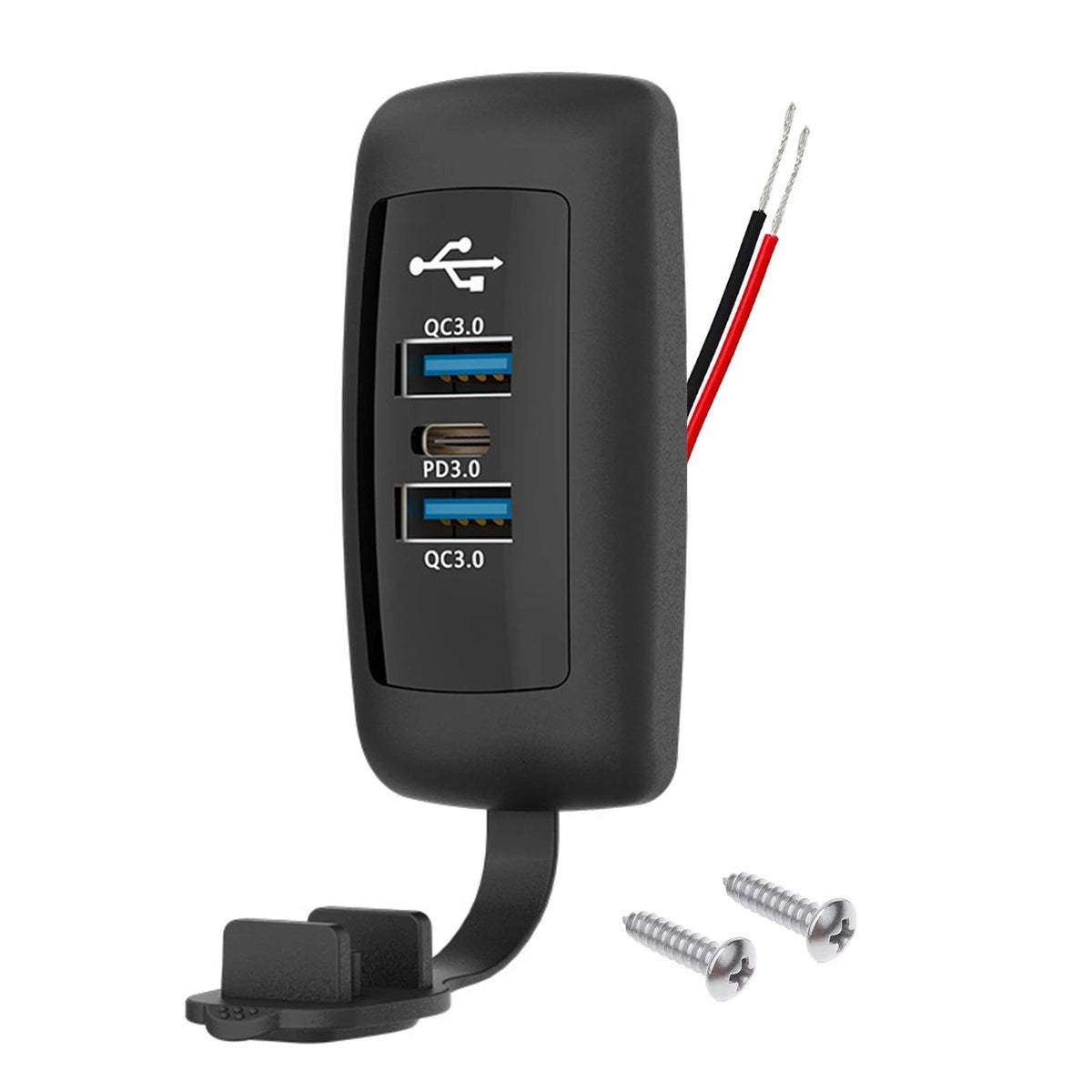 3 Port Dual USB QC3.0 & PD Car Charging Socket Panel for Universal Vehicles (12V-24V)