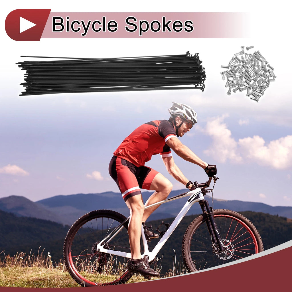 Spoke Set 295mm Carbon Steel Black for 14G Bicycle Wheels (N/A)