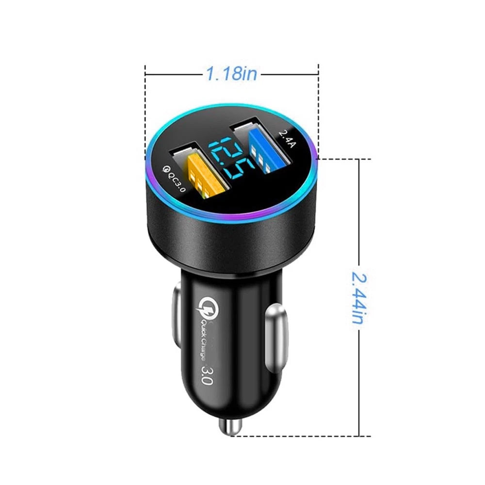 Dual USB Charger Cigarette Lighter Socket with LED Display QC3.0