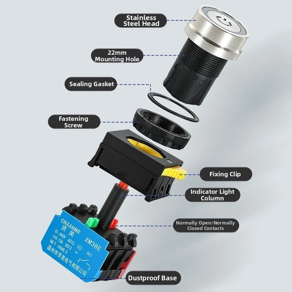 22mm Red Silver Push Button Switch for Industrial Applications (IP65)
