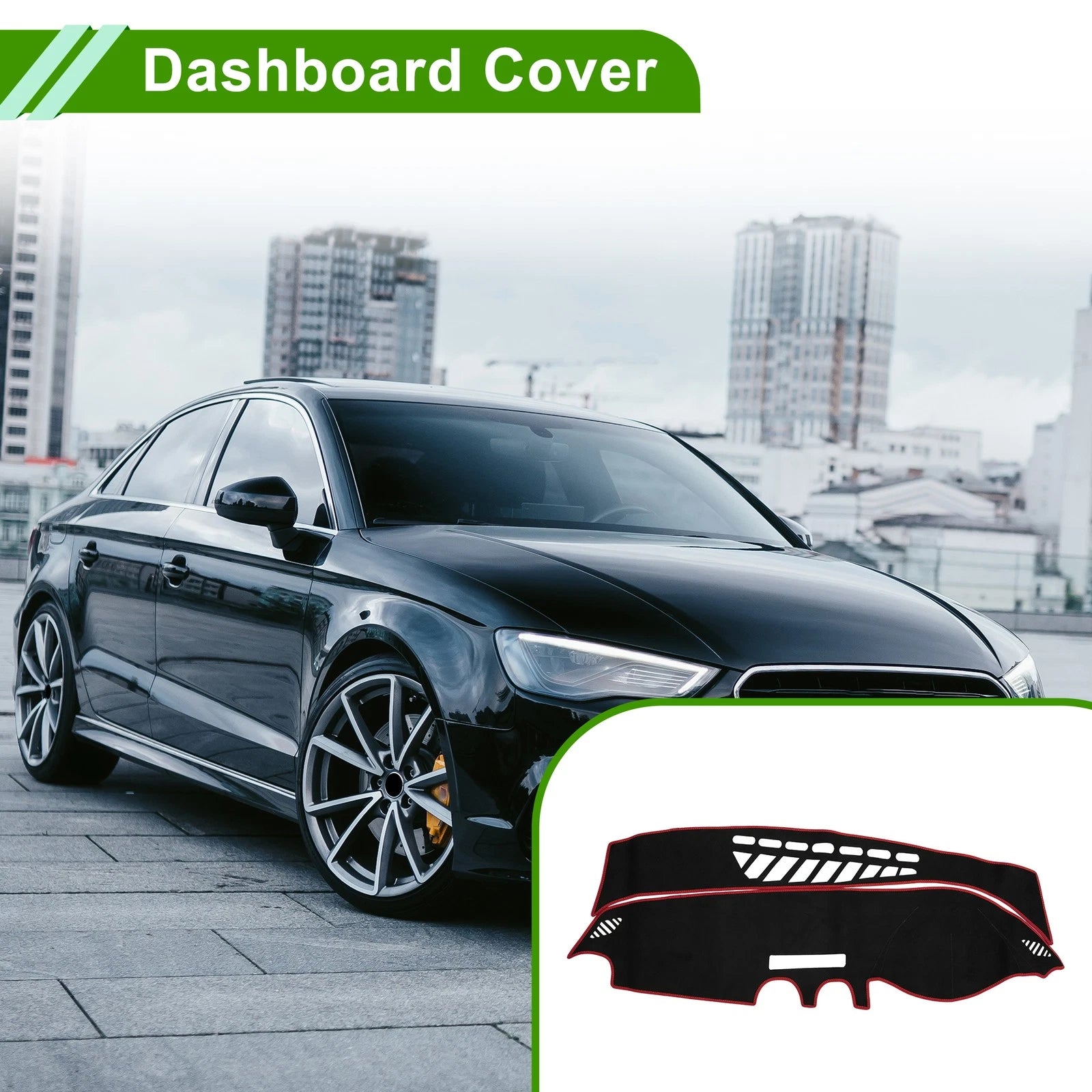 Dashboard Cover Mat for Audi A3 (2014–2020) Sun Protector Black Red
