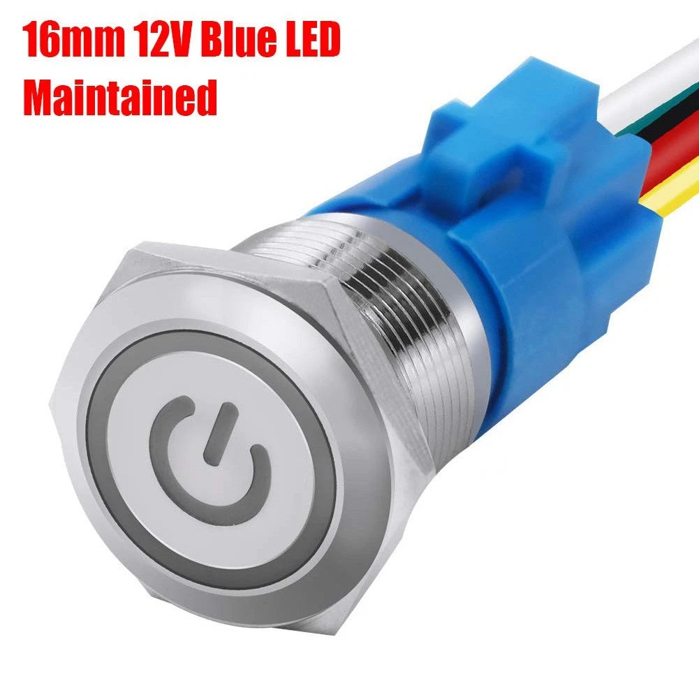 12V Latching Push Button Switch for Power (Waterproof, Stainless Steel)