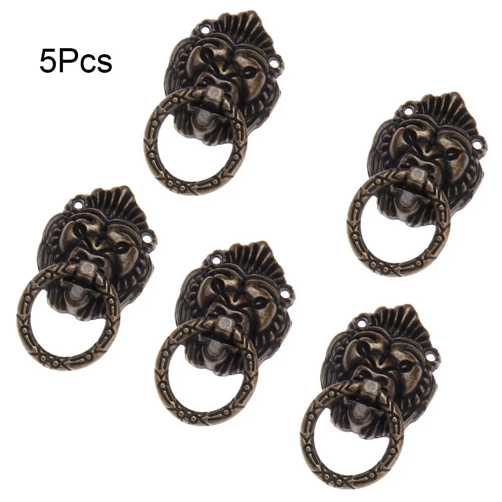 5X Vintage Lion Head Drop Ring Handle Pull for Cabinet Hardware