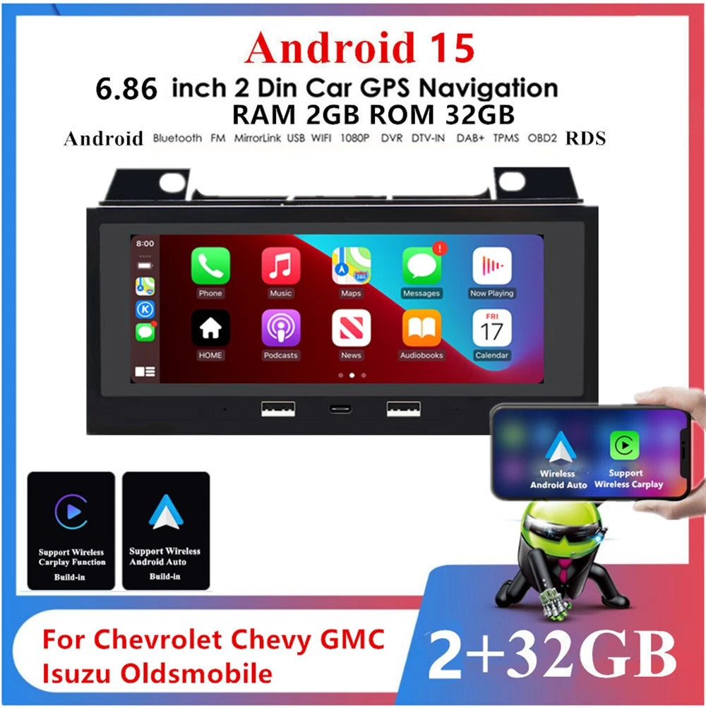 For Chevy Blazer S10 SONOMA JIMMY 2+32G Android Car 6.86'' Stereo Radio GPS Navi