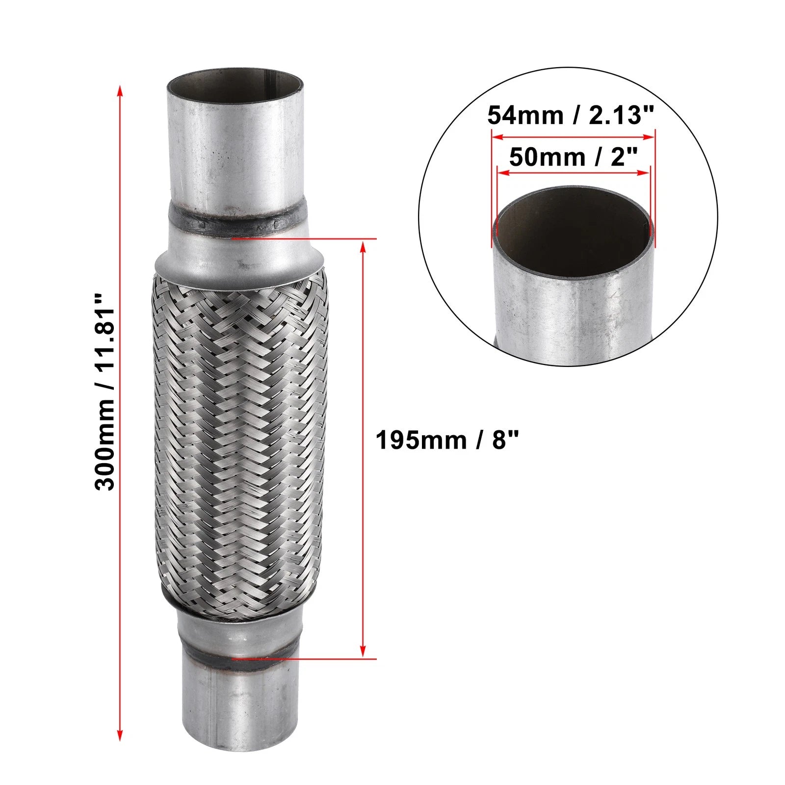 2" Exhaust Flex Pipe with Extension for Universal Applications