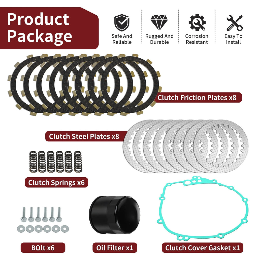 Clutch Steel Friction Plates Gasket Kit for Yamaha YZF-R6 (2003–2005), YZF-R6S (2006–2009)