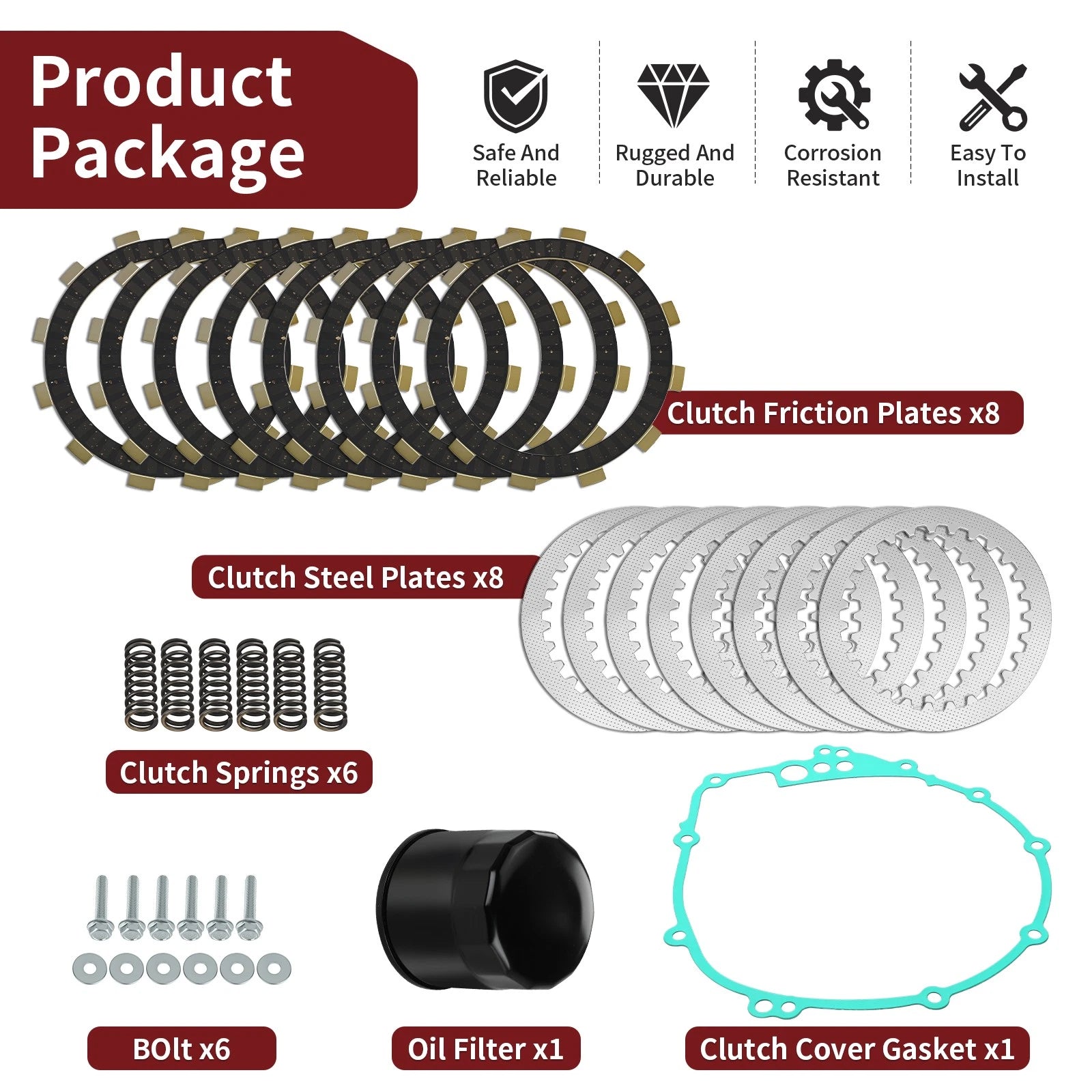 Clutch Steel Friction Plates Gasket Kit for Yamaha YZF-R6 (2003–2005), YZF-R6S (2006–2009)