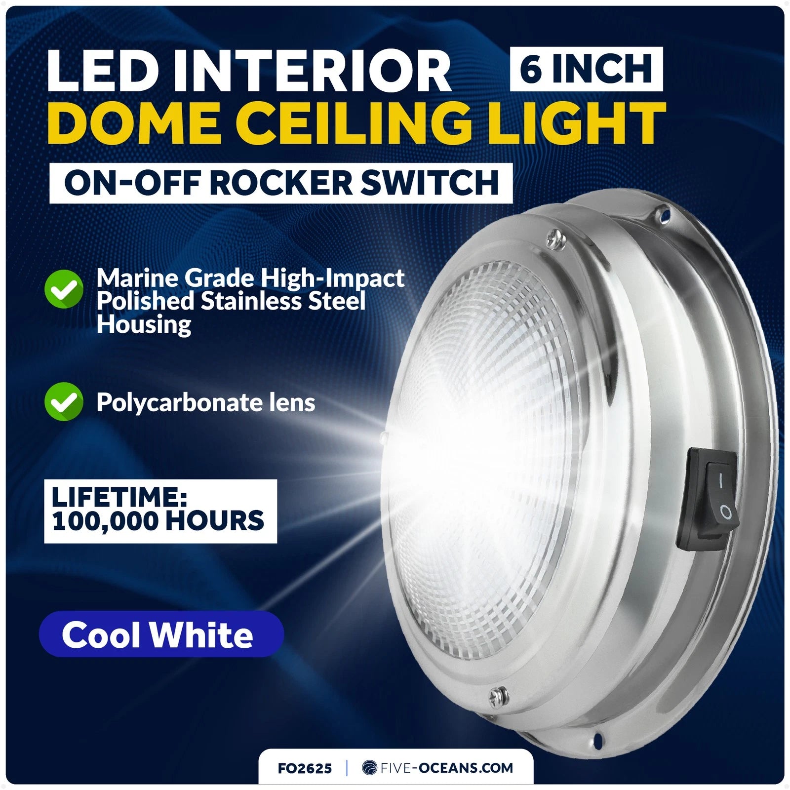Marine LED Interior Dome Light for Boat (6")