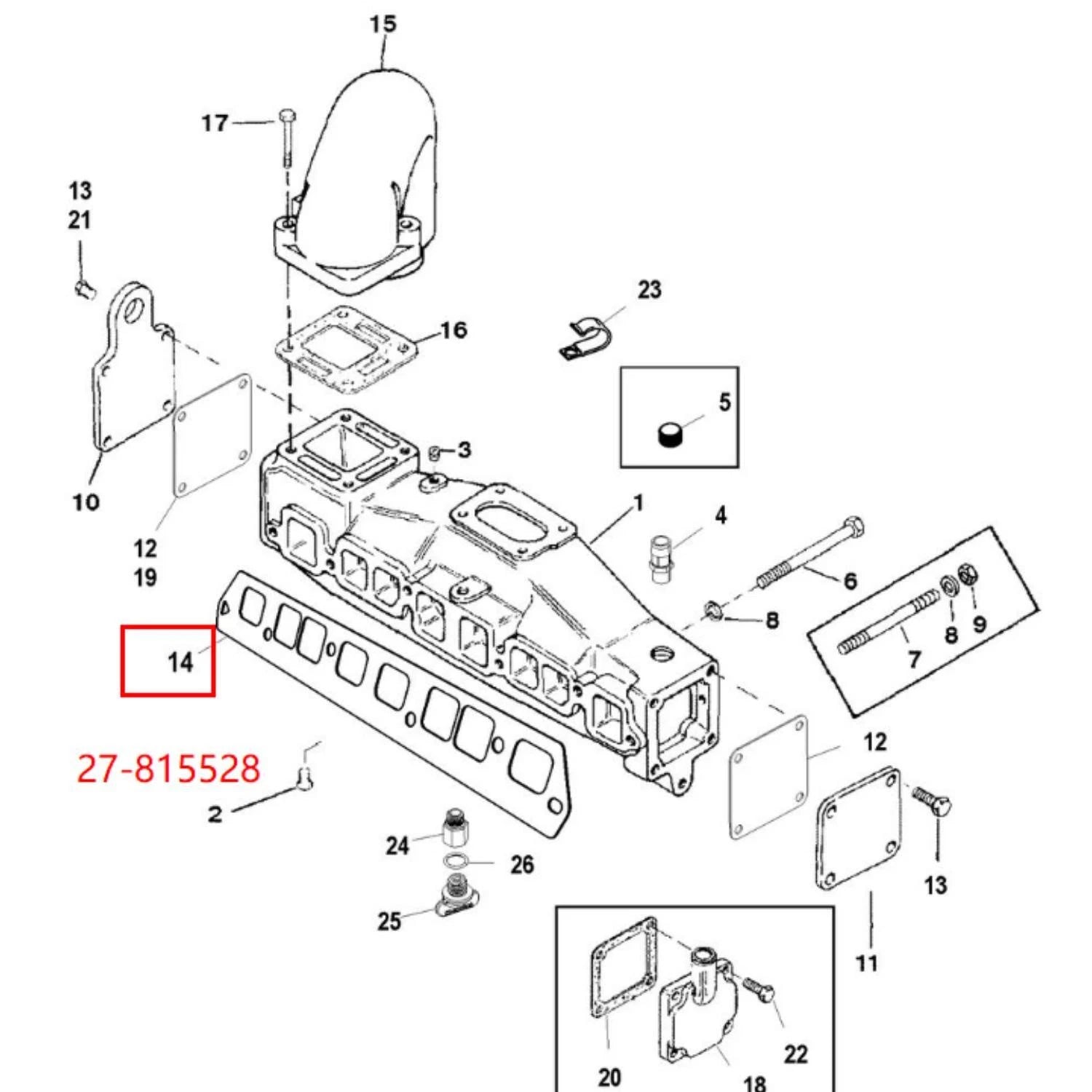 Exhaust Intake Manifold Gasket for MerCruiser GM 3.0L (1990–Present) 27-815528, 18-0680