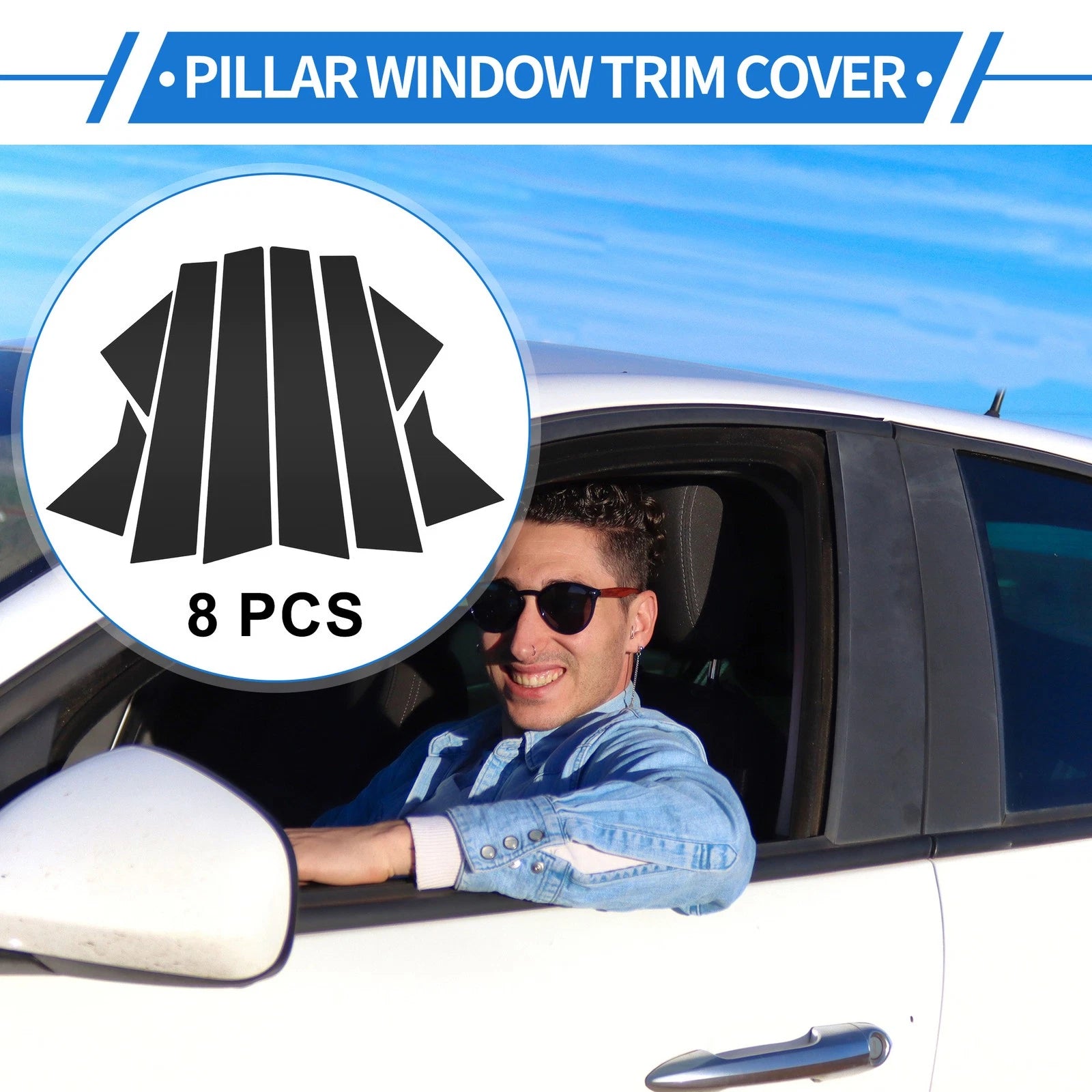 8 Pc Door Pillar Window Trim Black Replacement for Hyundai Elantra (2011–2016)