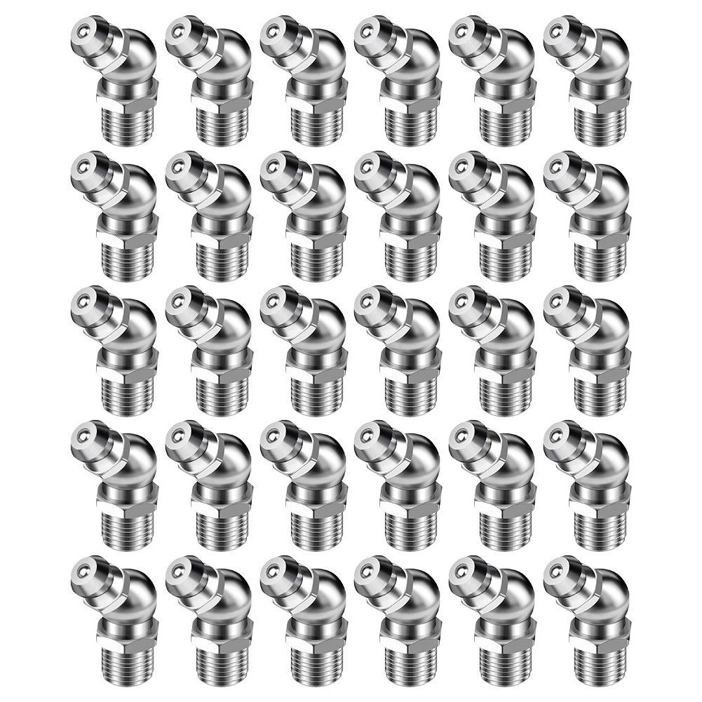 30pcs 45 Degree Zerk Grease Fittings for Construction Machinery (Compatible)