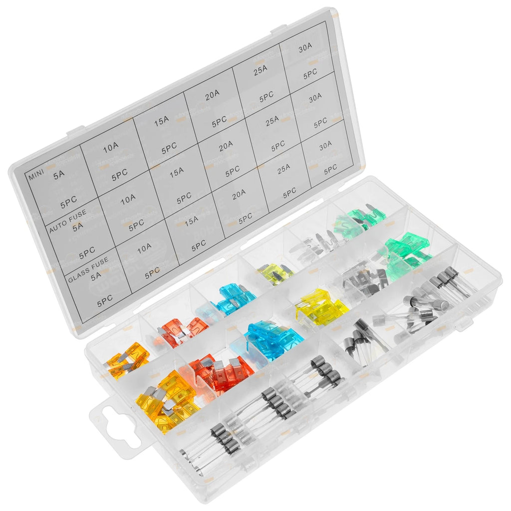 90pc Fuse Assortment Kit for Auto & Glass (Various Sizes)