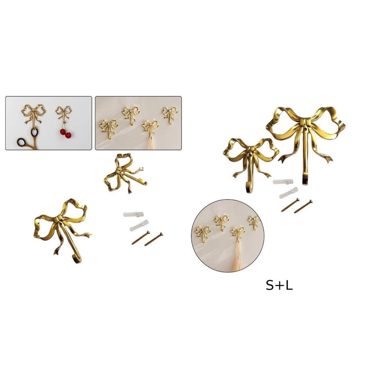 Brass Bow Knot Wall Decor Hooks for Home Decor (No Part Numbers)