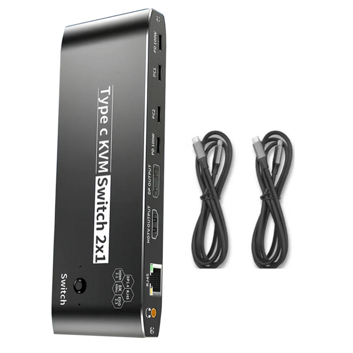 2X 8K USB C KVM Switch for RJ45 Type C (100W PD Charge)