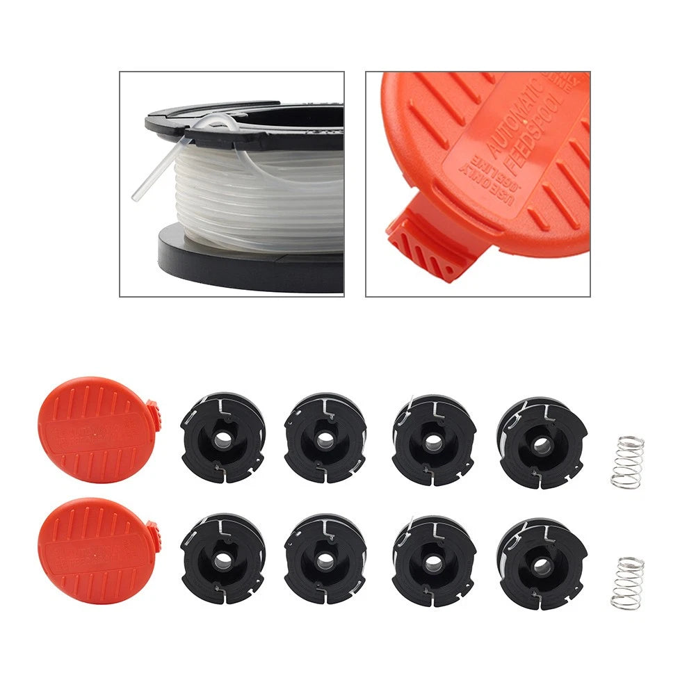 8x Strimmer Line Spool with Cap & Spring for Black Decker Trimmer (AF100)