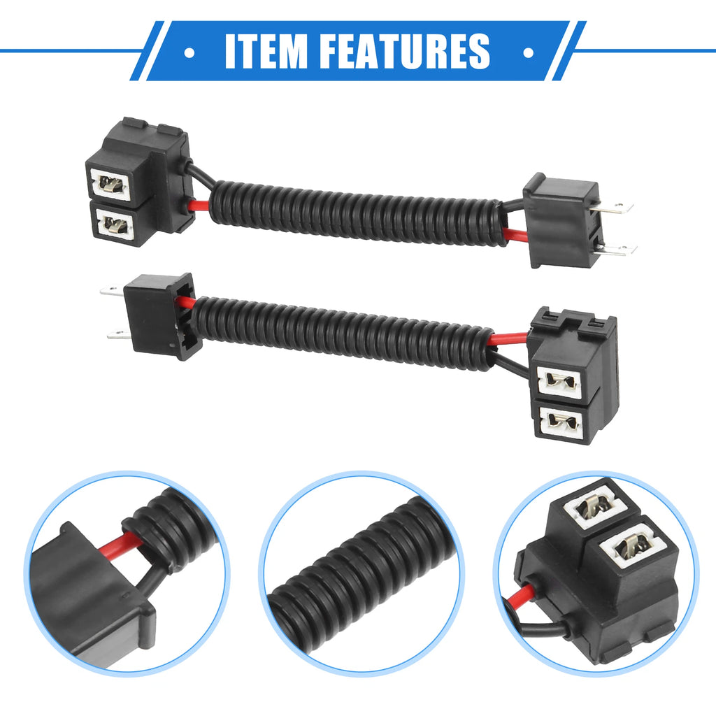 2X H7 Extension Wire Harness Headlight Socket Connector for Cars