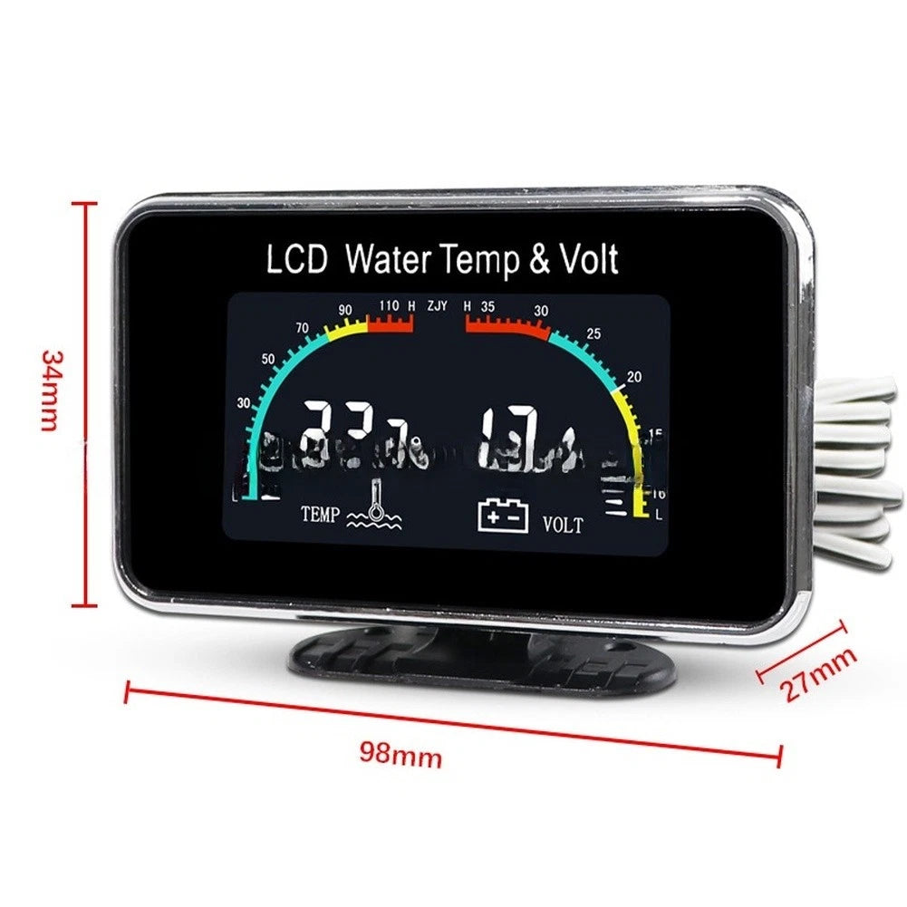 Dual Readout LCD Gauge for Engine Coolant Temp & Battery Voltage (12V 24V)