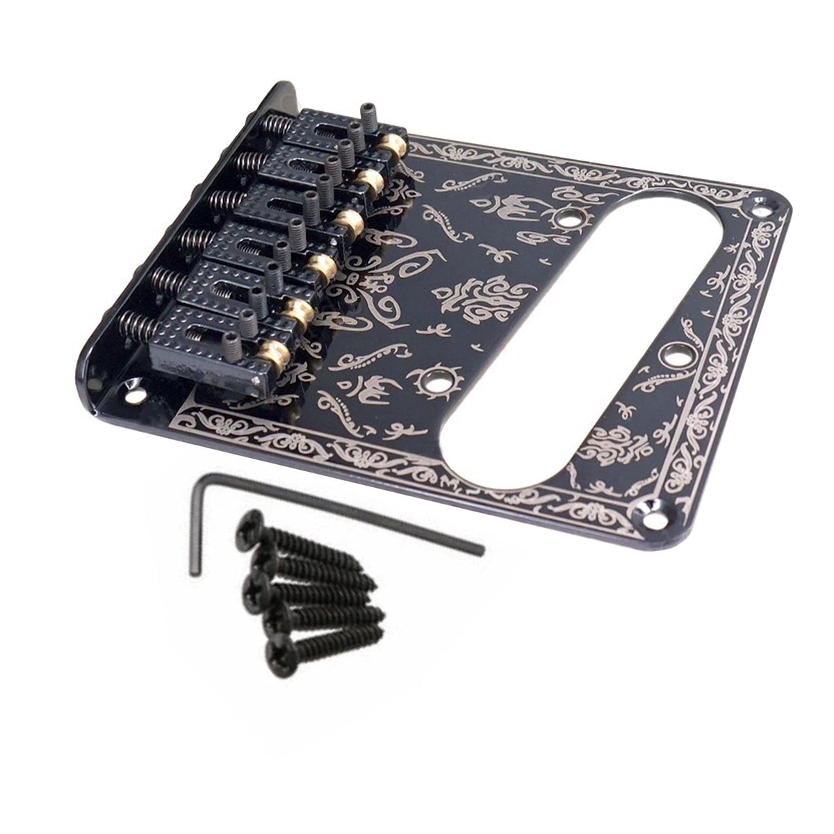 Black Retro 6-Saddle Bridge Control Plate for Fender Telecaster