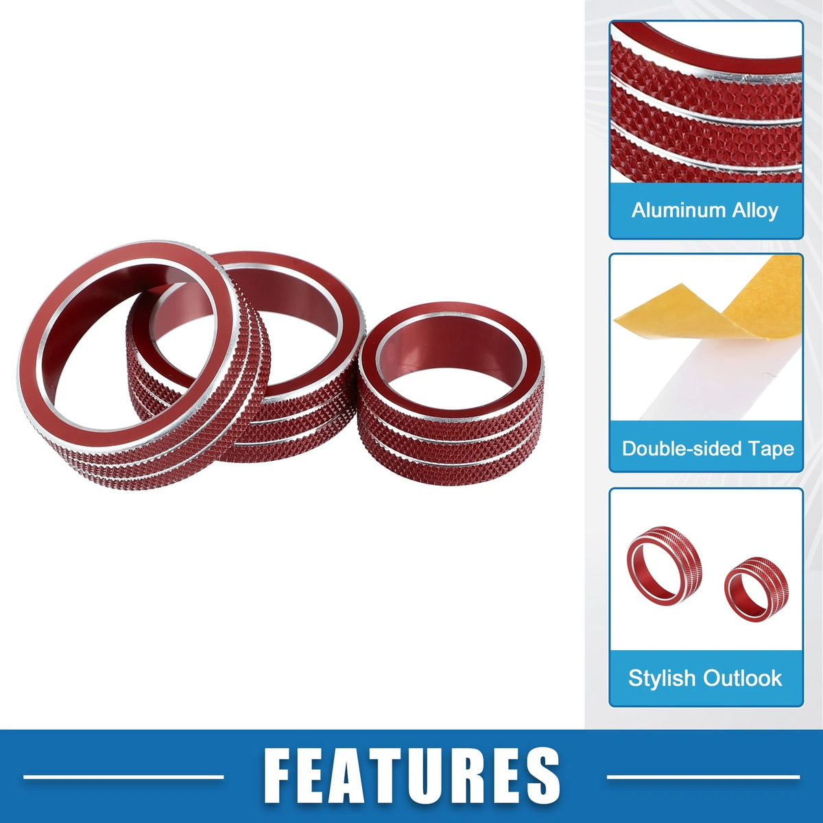AC Audio Volume Knob Ring Cover Set for Chevy Malibu (2017–2022) Red