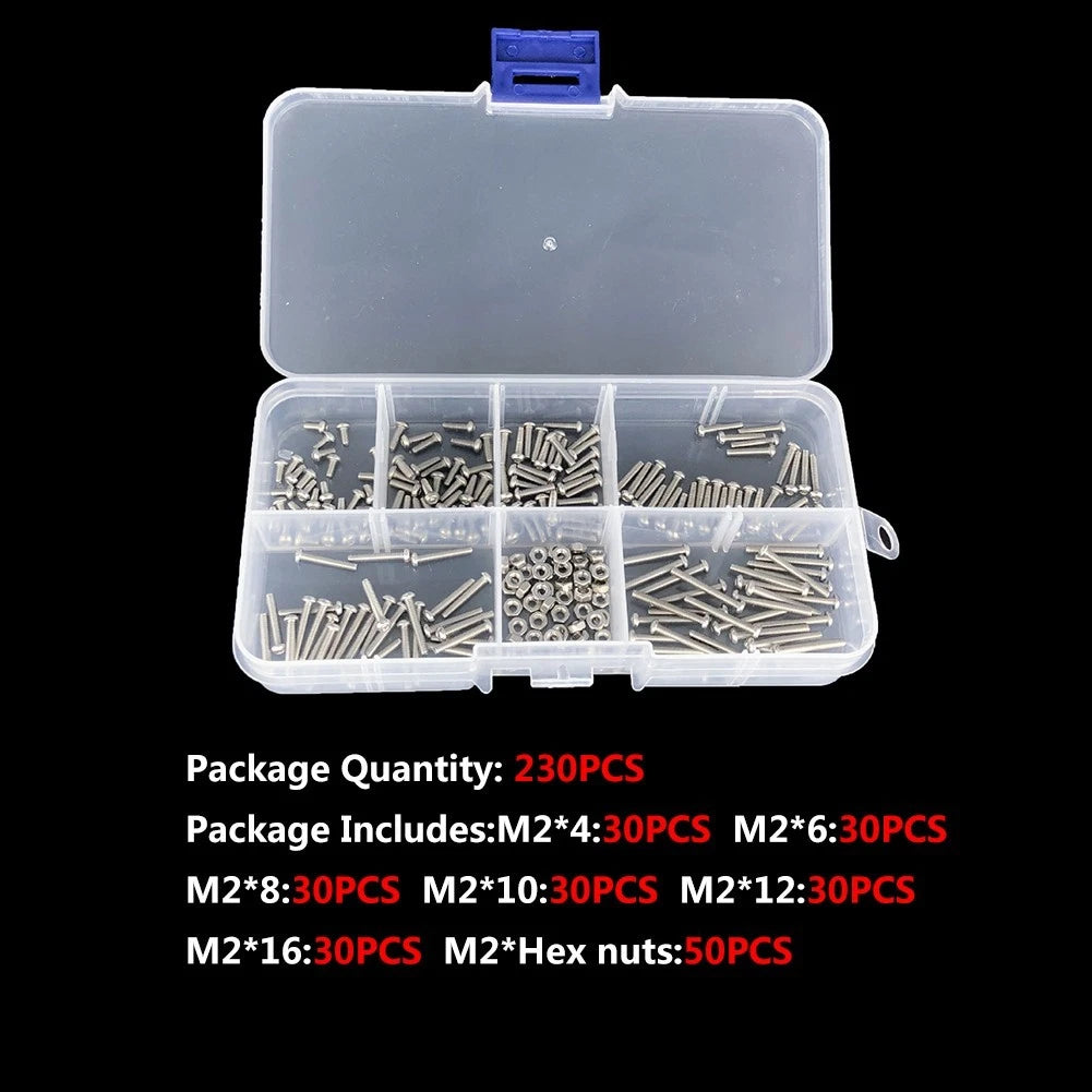 230pcs M2 Screw and Nut Assortment Kit