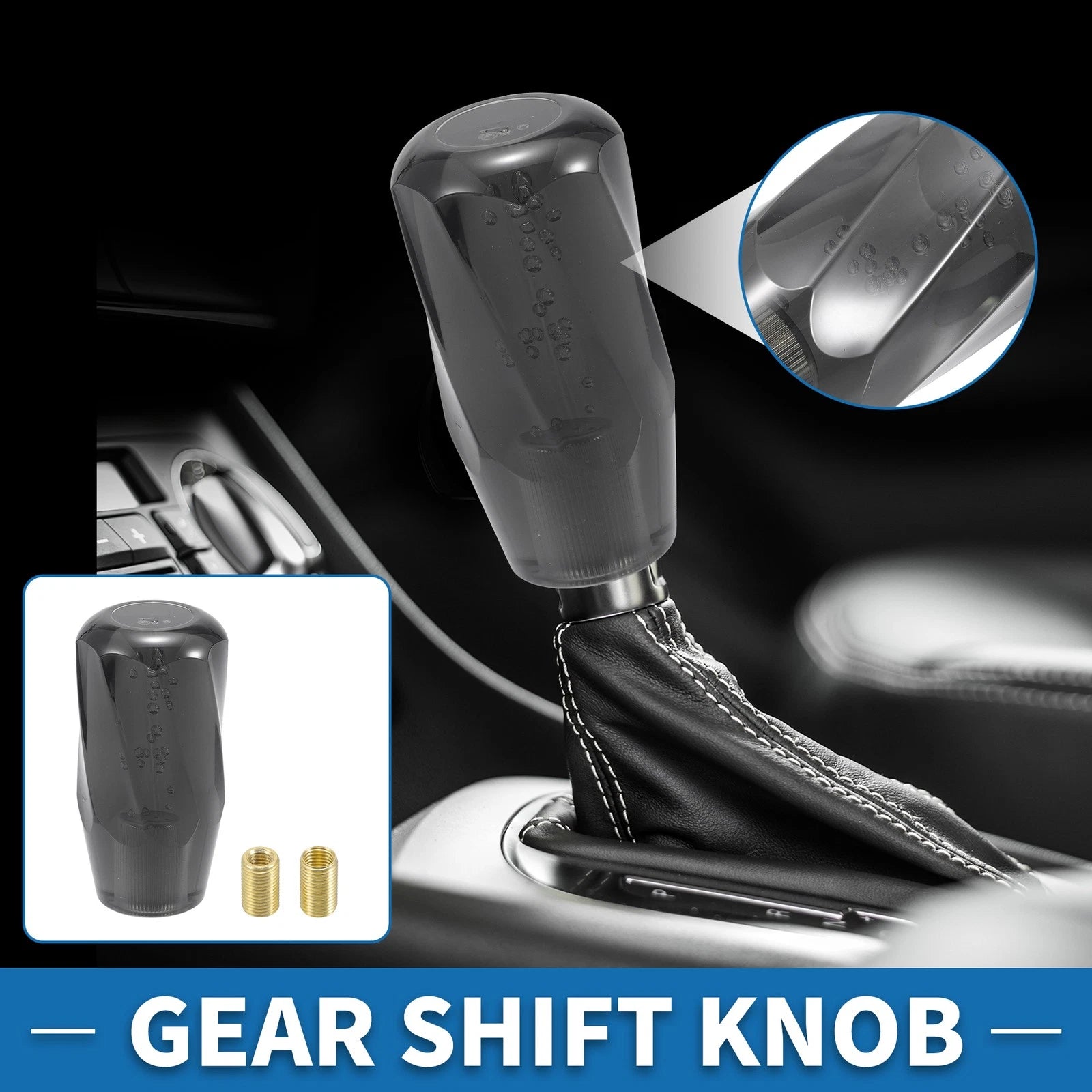 Shift Knob for Universal Fit (10cm, Black, 2 Adapters)
