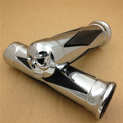 Chrome Skull Diamond Hand Grips for Harley Sportster Dyna Softail (2000–2023)