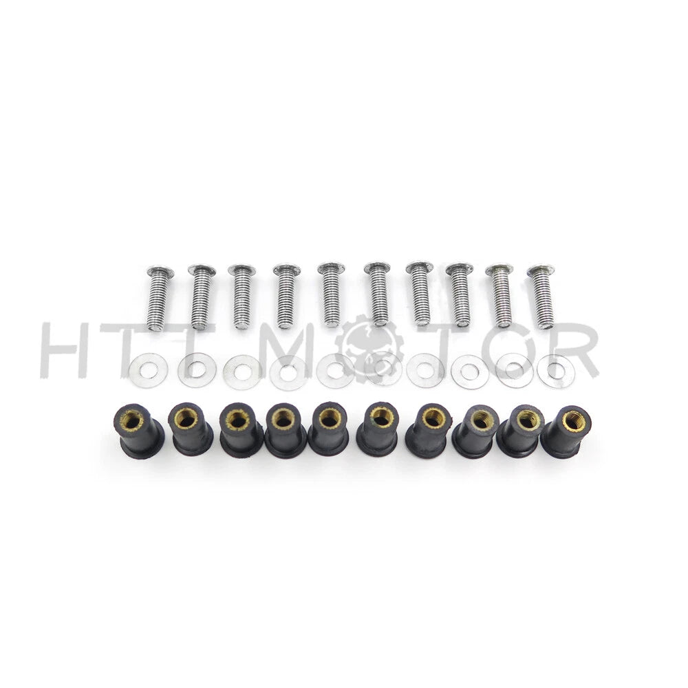 10pcs Windshield Bolt Kit for Motorcycle (Well Nuts, Silver)
