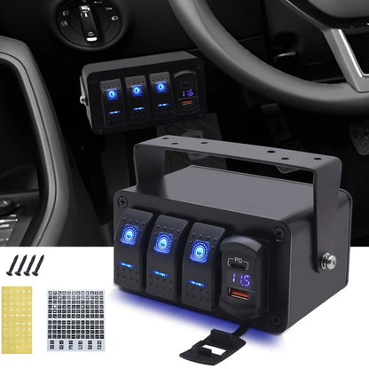 Three Speed Boat Switch Panel with Digital Voltmeter for Car RV Marine