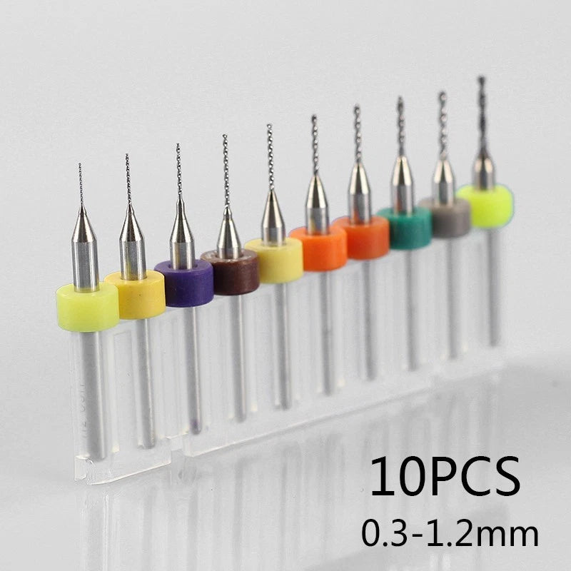 10Pcs PCB Carbide Drill Bits Tool for Print Circuit Board (0.3mm–1.2mm)
