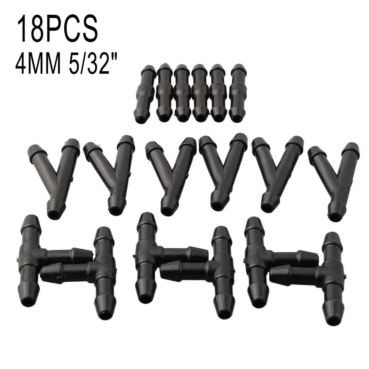 18pcs Splitter Fittings Black Washer Hose Connector Windshield