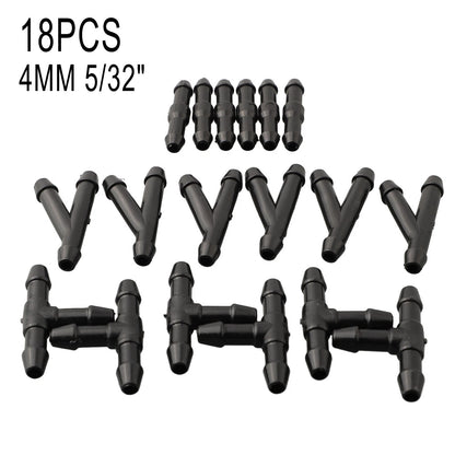 18pcs Splitter Fittings Black Washer Hose Connector Windshield