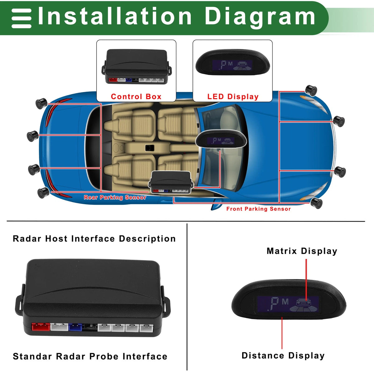 Set of 4 Reverse Backup Radar Parking Sensors for Auto Vehicle