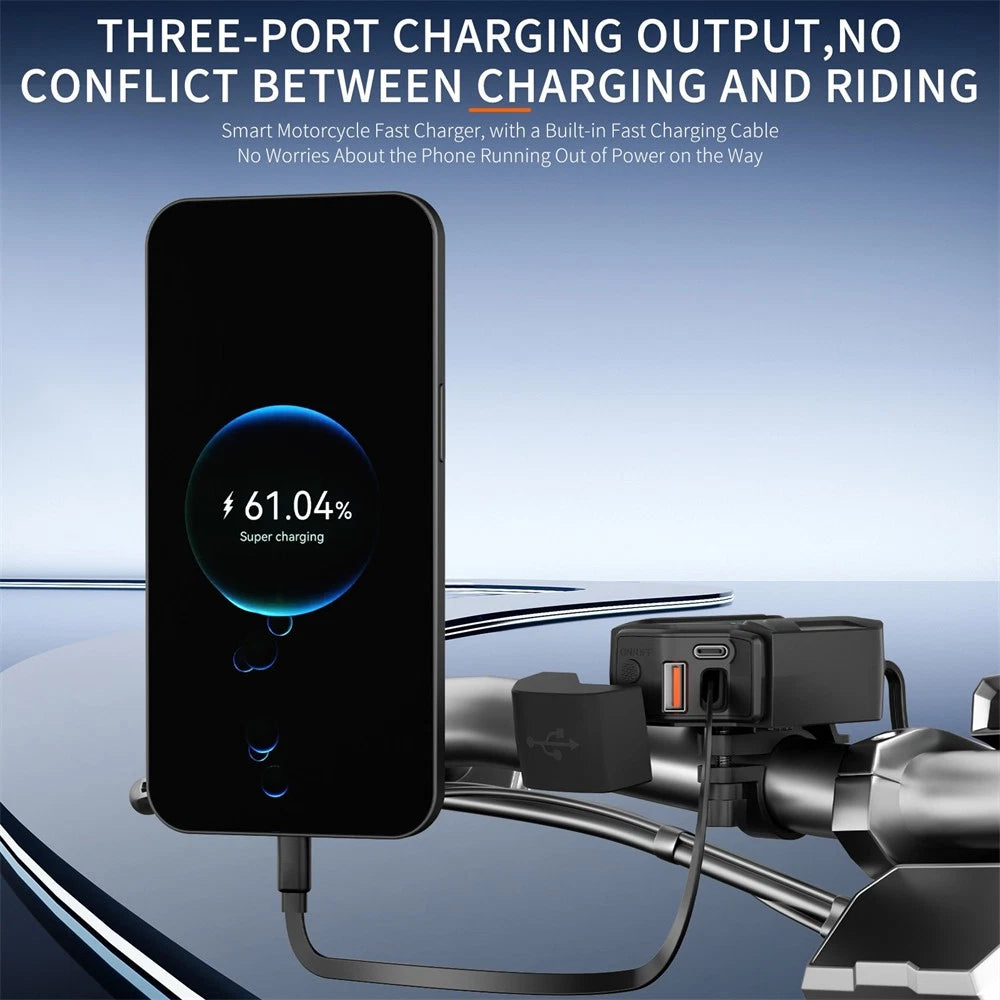 USB Charger for Motorcycle (Waterproof, Fast Charging, Telescopic)
