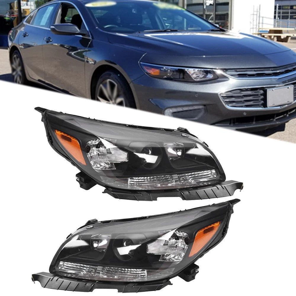 Halogen Headlights for Chevy Malibu LS LT (2013–2016) Left + Right Black