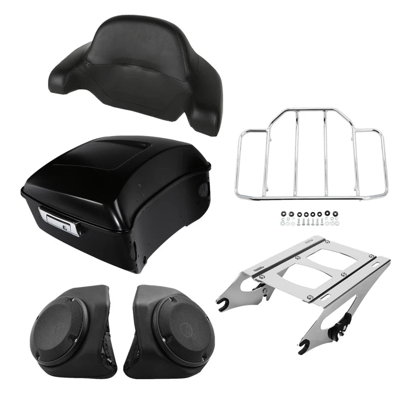 Trunk Pad Mount Rack Speakers for Harley Touring (2014–2026) Black Denim