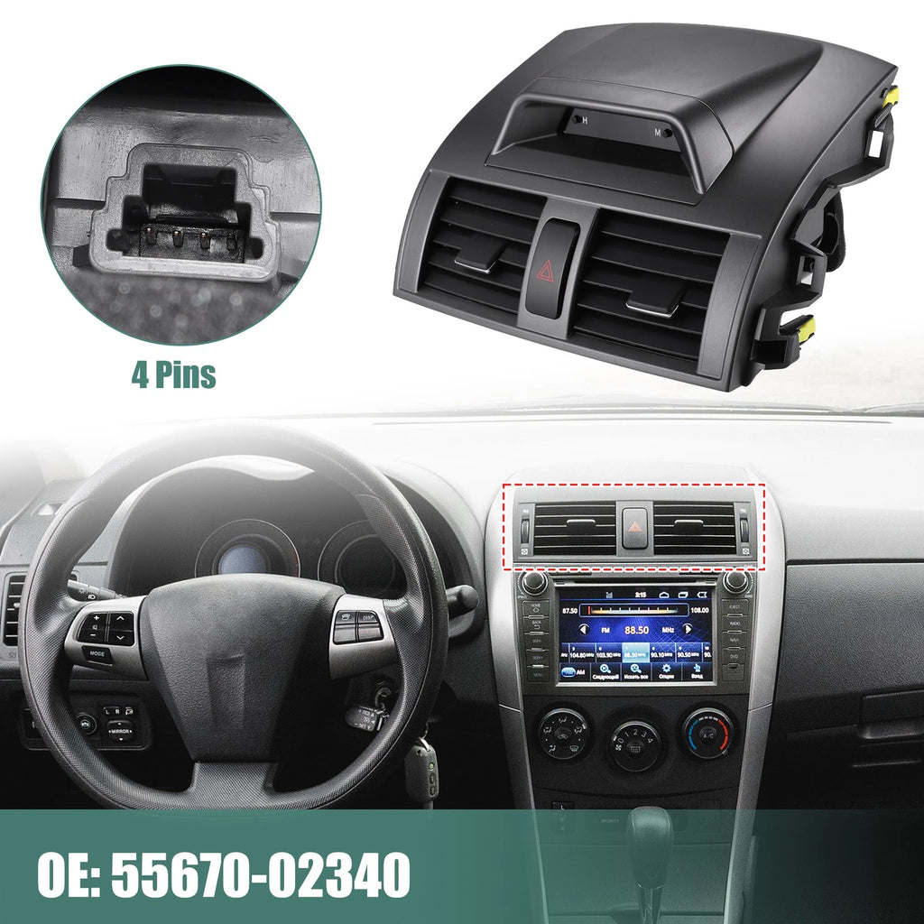 Center Dash AC Air Vent Outlet Panel with Clock for Toyota Corolla (2009–2013)