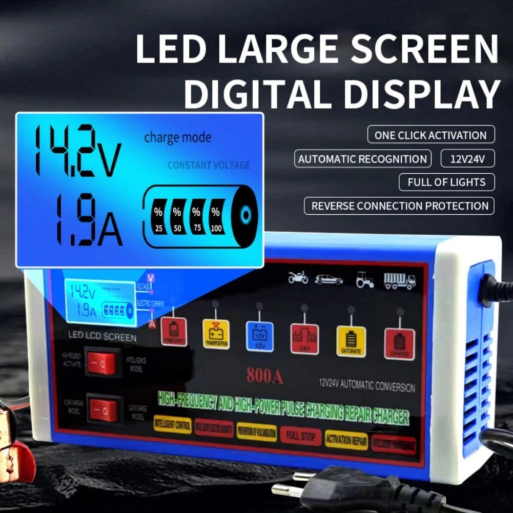 12V 24V Pulse Repair Car Battery Charger with Safety Features