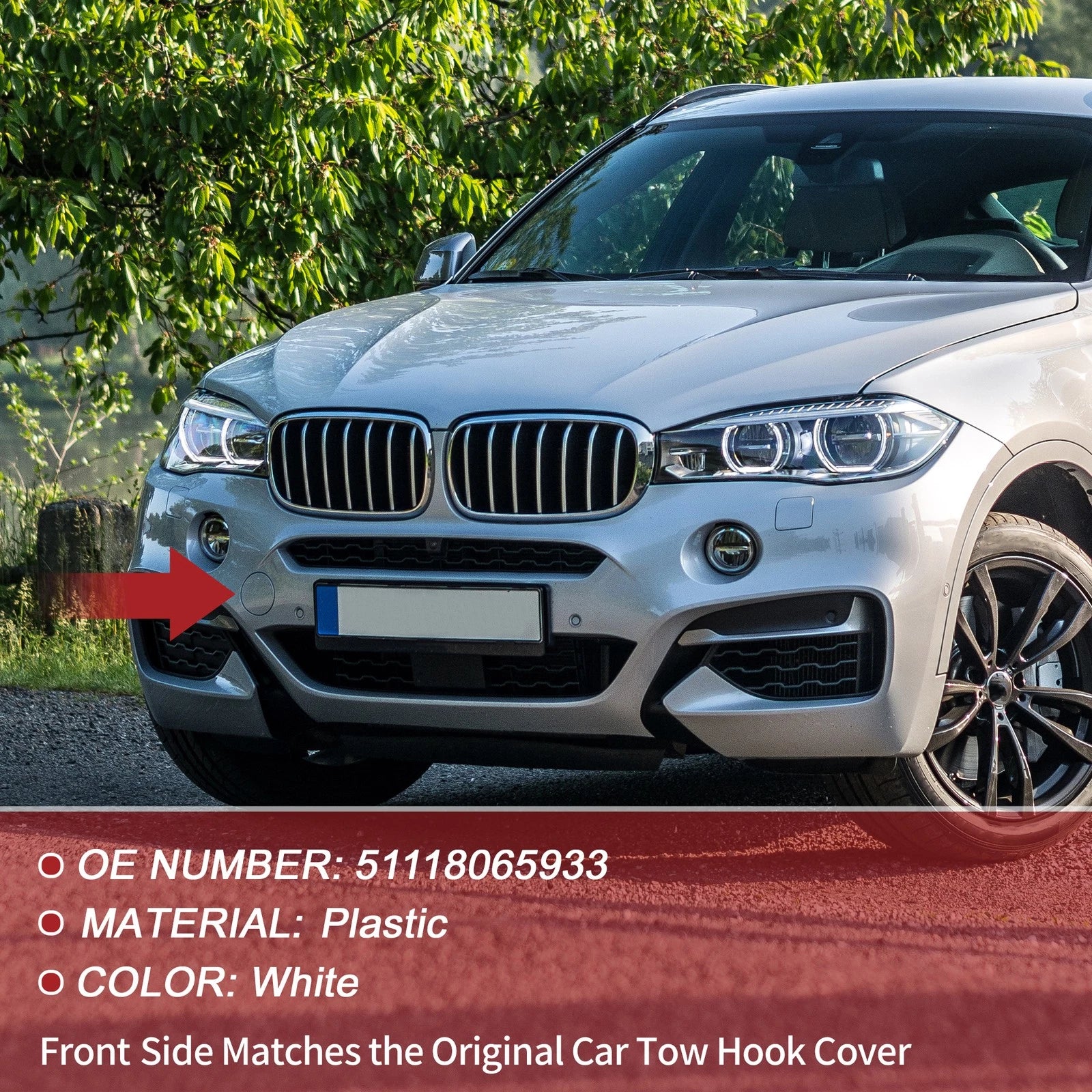 Front Tow Hook Cover Replacement for BMW X6 F16 M (2015–2019) White