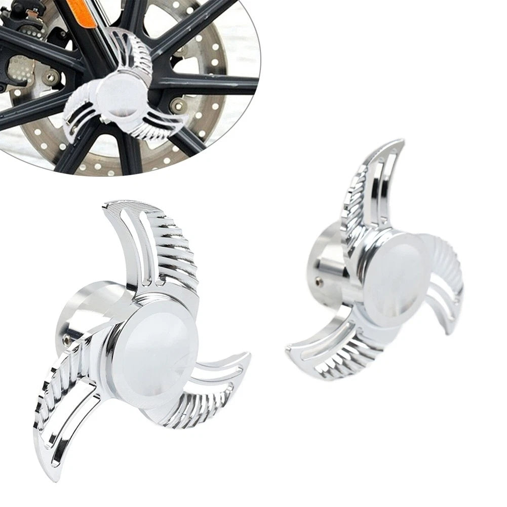 2x Spun Blade Spinning Front Axle Caps Nut Covers For Harley Softail Dyna Chrome
