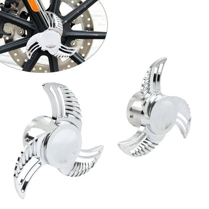 2x Spun Blade Spinning Front Axle Caps Nut Covers For Harley Softail Dyna Chrome